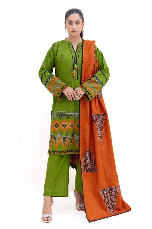 Gul Ahmed 3PC Unstitched Jacquard Suit with Embroidered Khaddar Trouser MJ-42050 Cropped Trousers Casual Linen