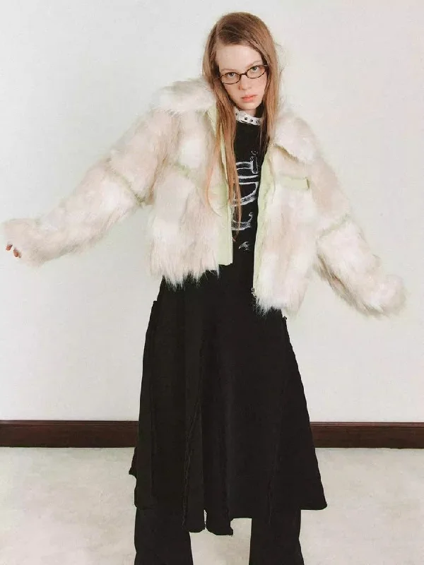 Splicing fur coat【s0000006179】 Parka Down Jacket Wool Coat