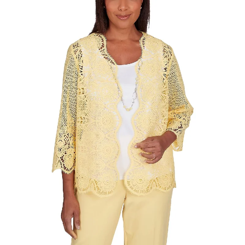 Alfred Dunner Womens Petites Lace Collareless Open-Front Blazer Women's Business Blazer
