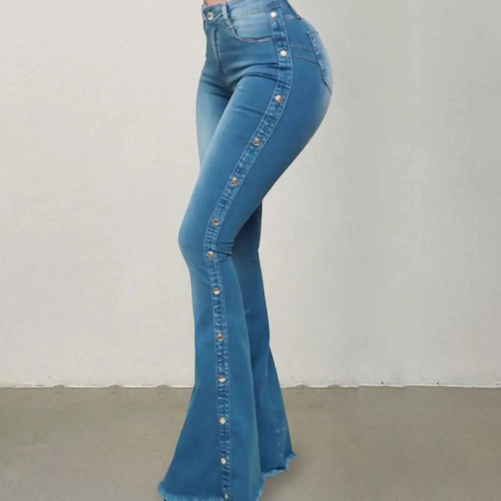 Stylish Flare Jeans  Control Tummy Skin-Touch Skinny Flare Jeans  Women Wide Leg Flare Denim Trousers Trousers Elastic Waist Soft