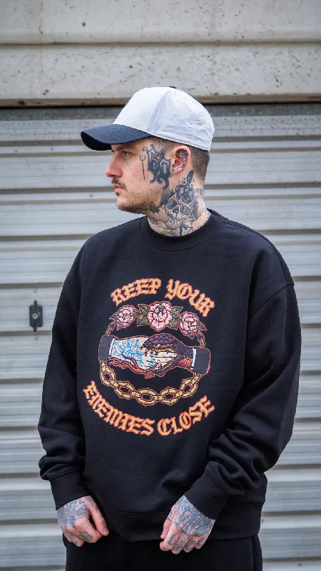 Enemies Close Sweater / Front Print Ribbed Striped Patterned