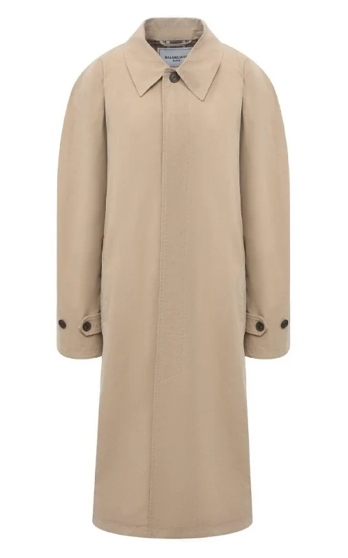 Beige Twill Car Coat Elasticated Drawstring Belted