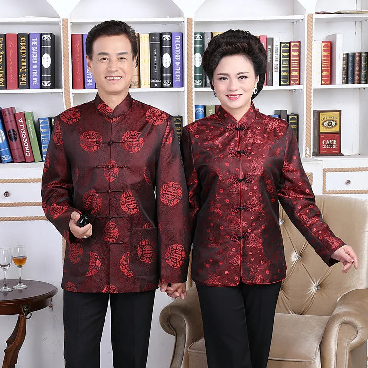Brocade Parent's Birthday Matching Couple Traditional Chinese Jackets Front Pockets Side Pockets Patch Pockets Brocade Parent's Birthday Matching Couple Traditional Chinese Jackets Front Pockets Side Pockets Patch Pockets