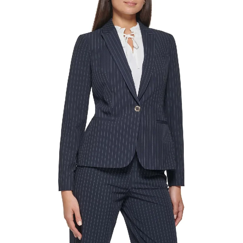 Tommy Hilfiger Womens Pinstripe  One-Button Blazer Women's Fashion Blazer