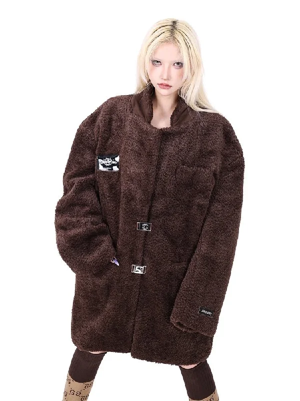 Teddy Fur Coat【s0000000368】 Zip Front Button Front Snap Front