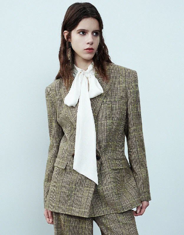 Peak Lapel Plaid Blazer Women's Party Jacket