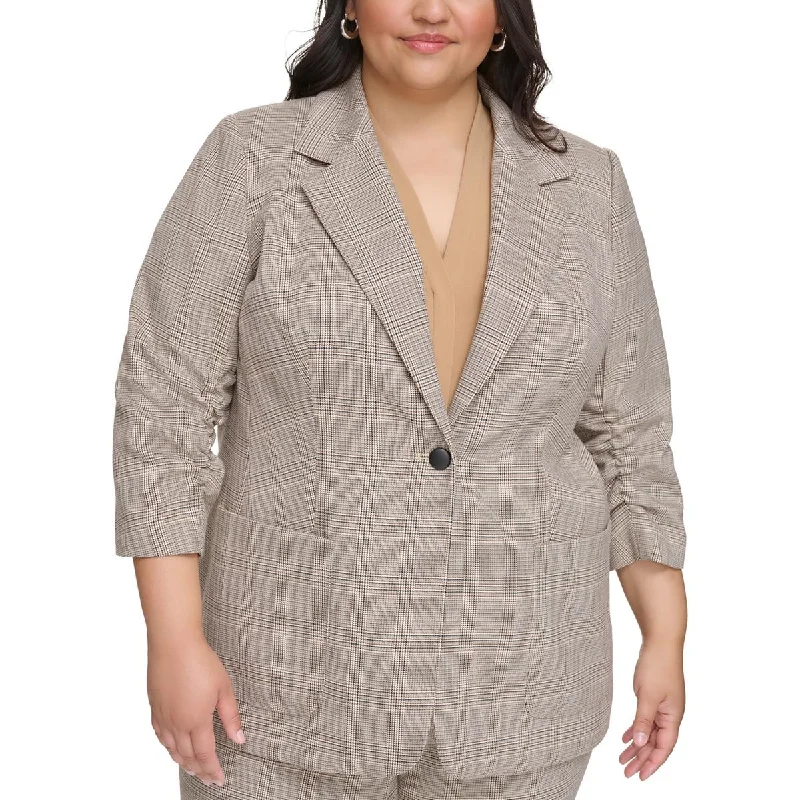 Calvin Klein Womens Plus Houndstooth Suit Separate One-Button Blazer Women's Brand Blazer
