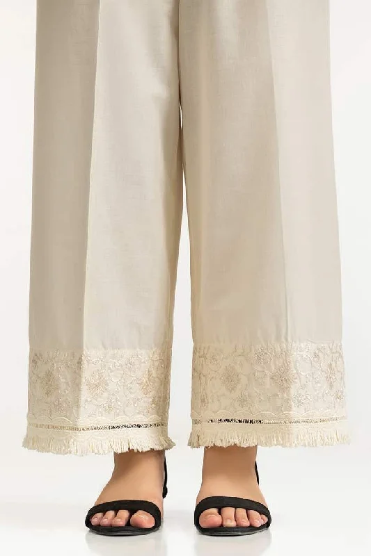 Gul Ahmed Stitched Beige Lawn Embroidered Trouser IUSTTR-42008 Trousers sophisticated sleek
