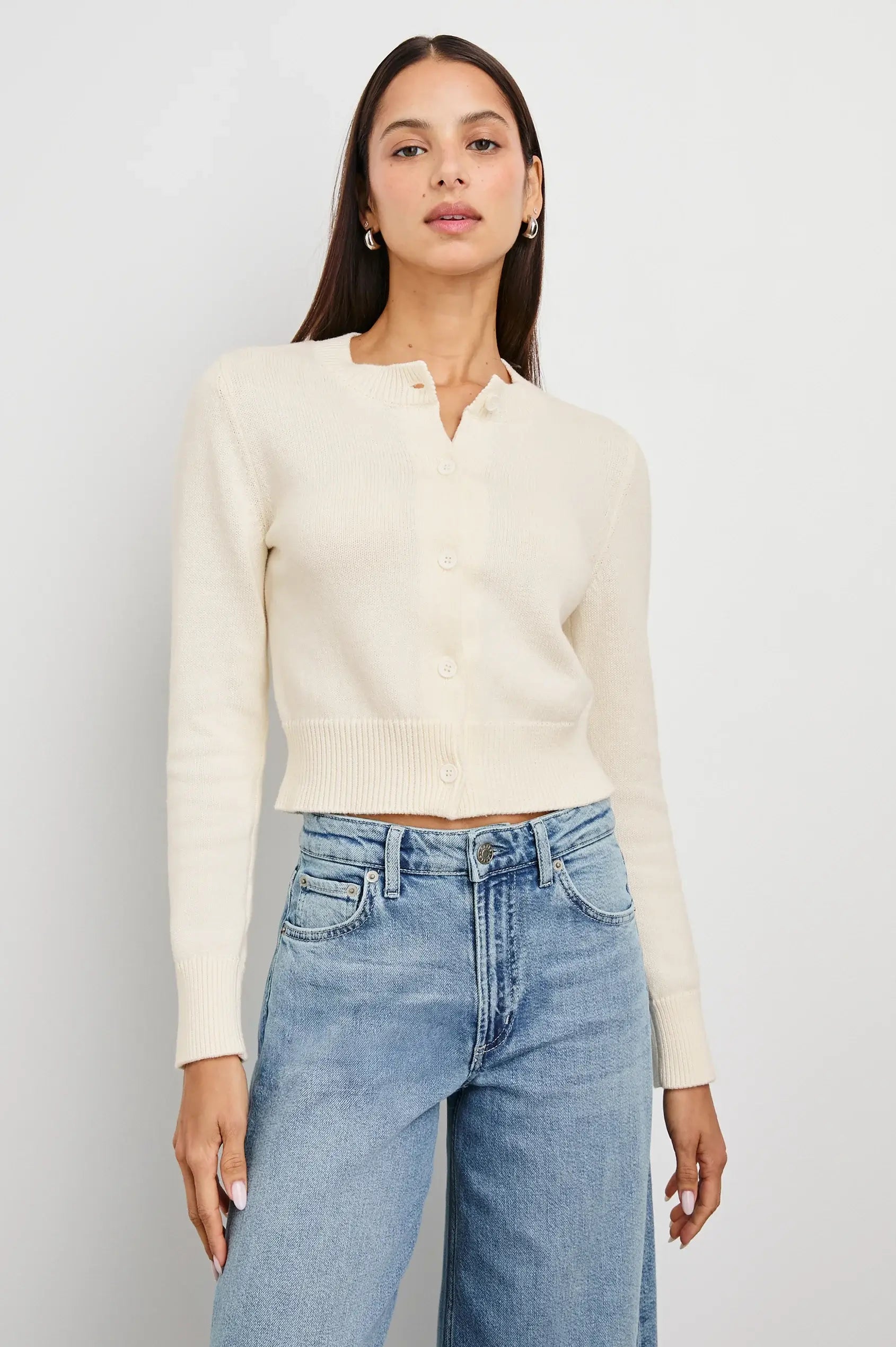 Rails - Norah Cardigan in Ivory Nylon Fabric Polyester Fabric Spandex Fabric