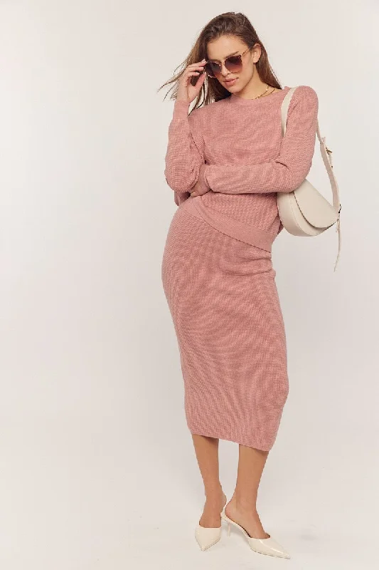 Waffle textured sweater set Silk Blend Satin Velvet