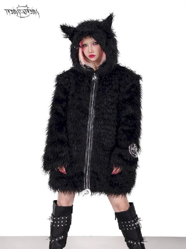 Cat Ear Demon Hooded Punk Fur Coat【s0000005702】 Boat Shawl Notched