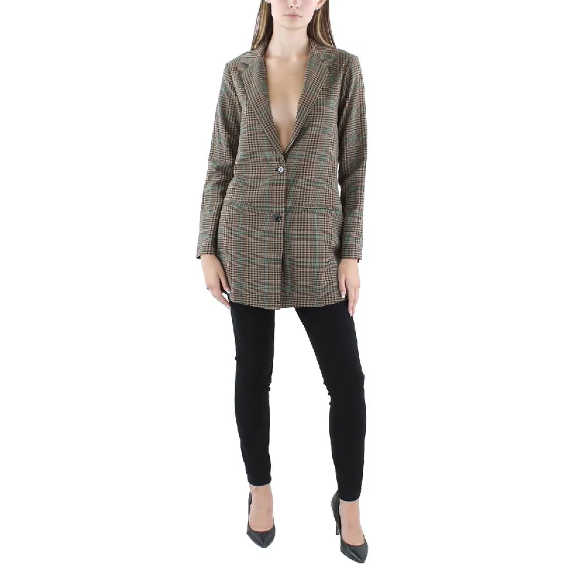 City Studios Womens Juniors Plaid Midi Two-Button Blazer Women's Handmade Blazer