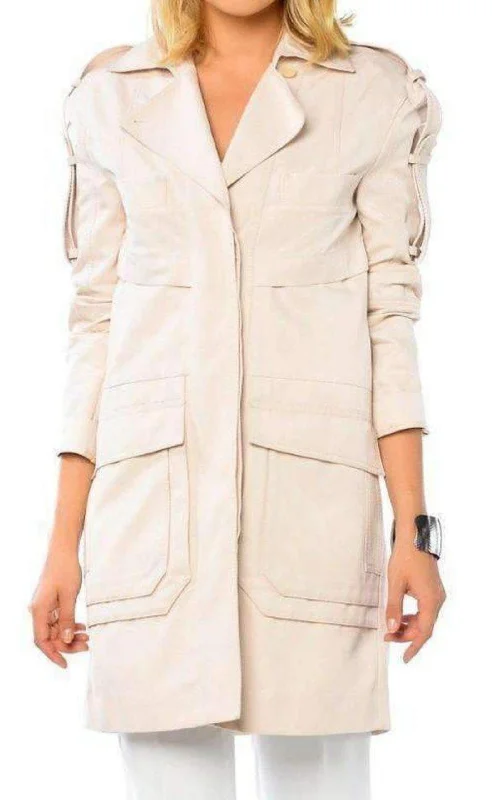 Long Cotton Blend Coat Bomber Denim Leather