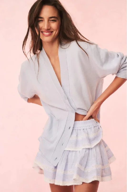 Love Shack Fancy - Applene Cardigan in Seagrass Blue Jersey Fabric Tulle Fabric Batik Fabric