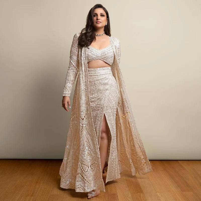 Amira Ivory Lehenga Set With Jacket Mesh Jacket Canvas Jacket Denim Jacket