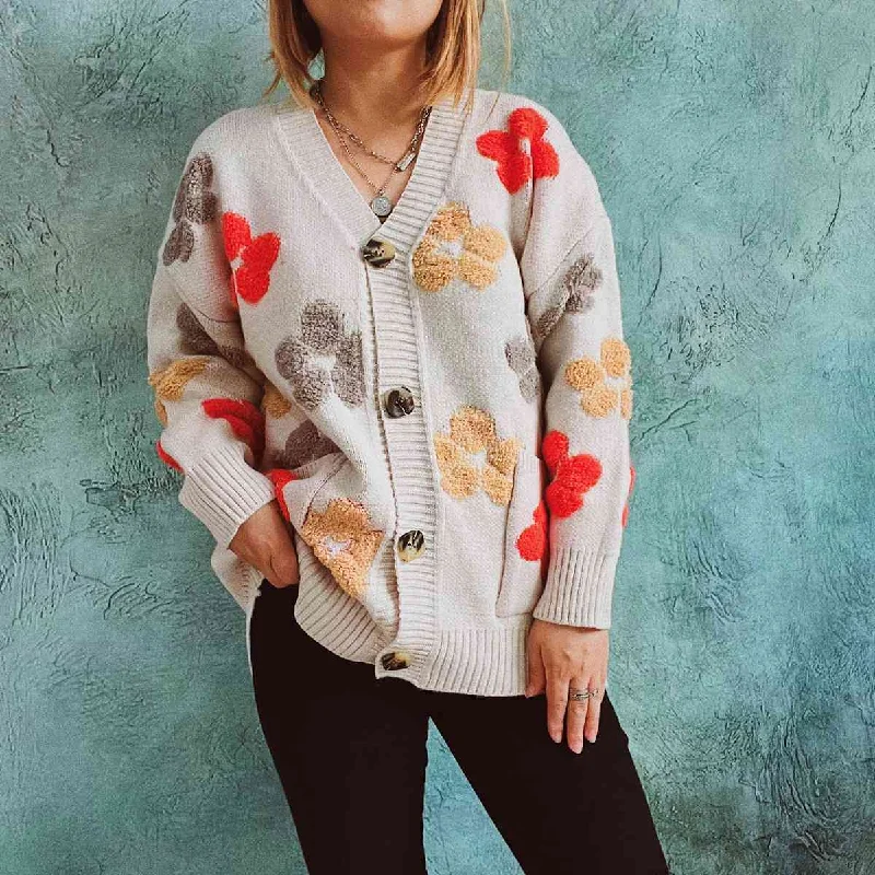 Floral V-Neck Button Up Cardigan with Pockets Plaid Cardigan Polka Dot Checkered