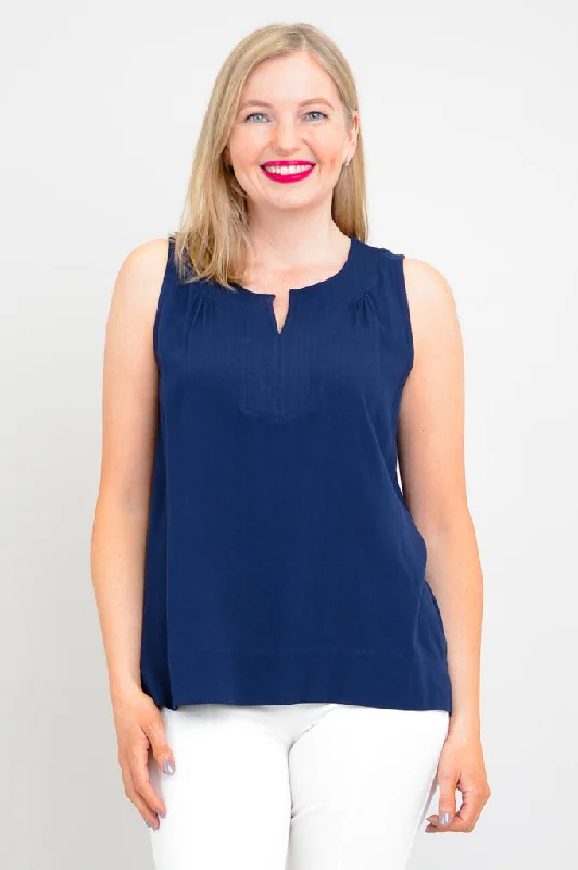 Scarlette Tank, Indigo, Linen Bamboo layering tank top