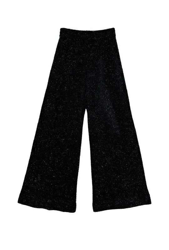 Wide Leg Knit Trouser - Black Shimmer Knit Trousers Low Rise Relaxed