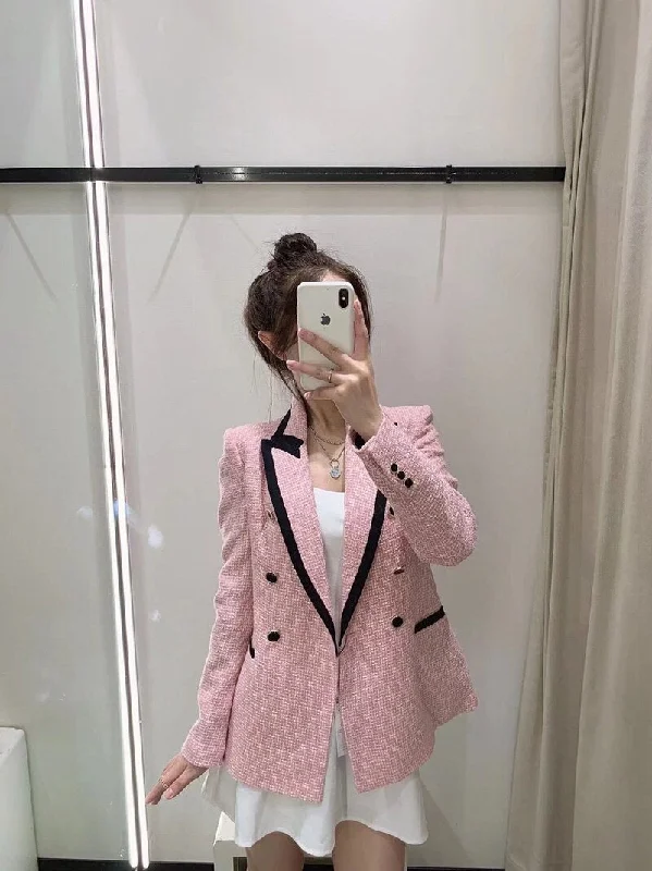 [EWQ] Trend Coat Feminino Loose Blazer Retro Double-breasted Queen Autumn Clothing Loose Casual Pink Top Women's Classic Blazer