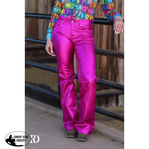 FUCHSIA METALLIC SIGNATURE TROUSERS Trousers sophisticated sleek