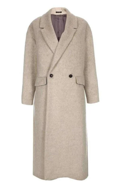 Grey Light Oversized Wool Mohair Coat Suede Faux Fur Shearling
