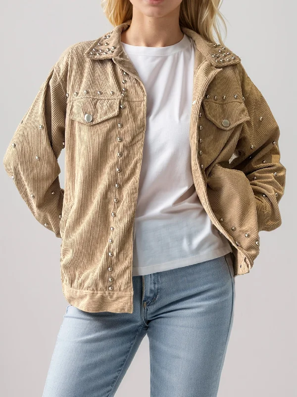 Hazel Blues® |  Studded Collared Neck Button Up Jacket Fleece Jacket Down Jacket Parka