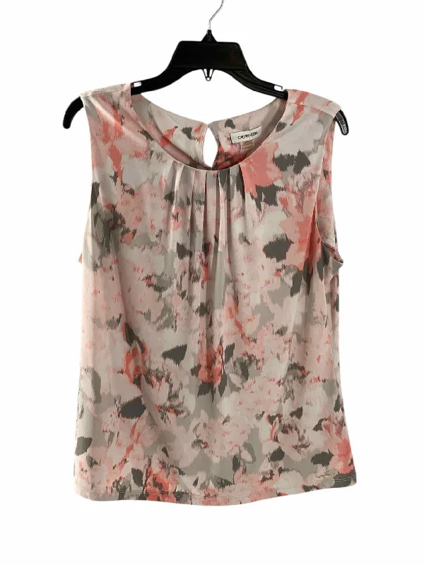 Calvin Klein Size XL White Grey & Pink Print Tank Top floral tank top