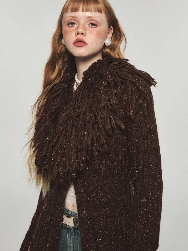 Volume Tassel Knit Long Coat【s0000004988】 Hooded Jacket Zipper Jacket Button Jacket