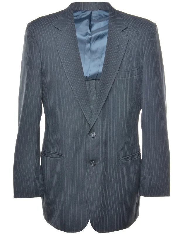 Pinstriped Navy Blazer - L Women's Luxurious Jacket