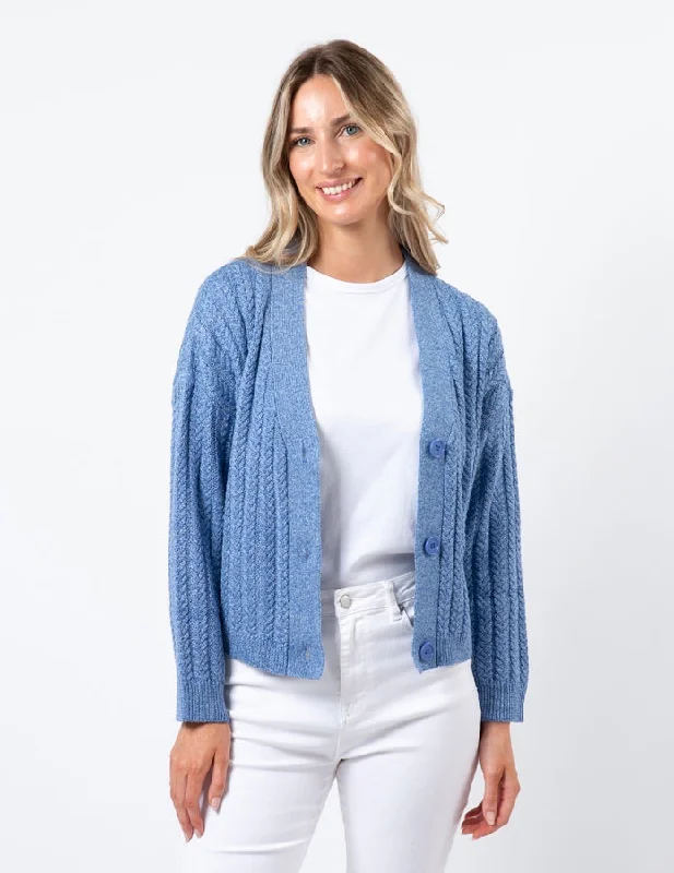 Stella + Gemma Posey Cardigan - Cobalt Melange Herringbone Houndstooth Plaid