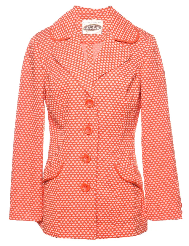 Red & White Polka Dot Print 1970s Blazer - S Linen Women's Suit
