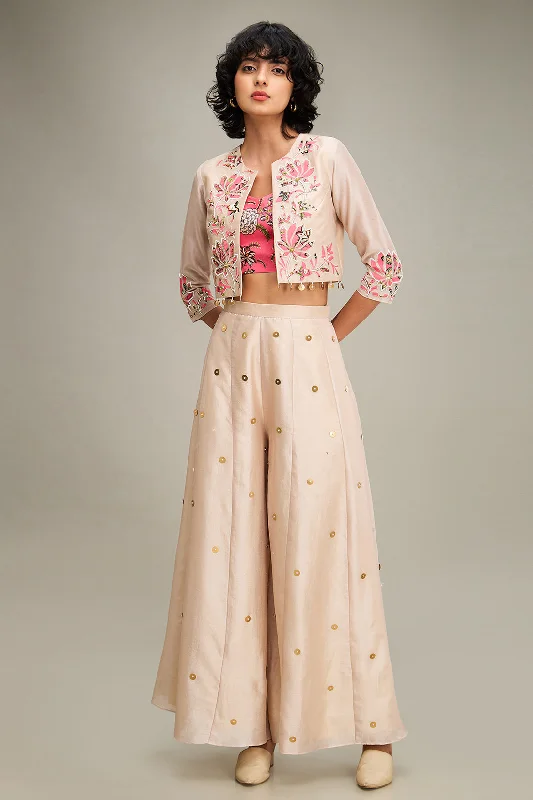 Mehr Applique Palazzo Set With Jacket Welt Pockets Slit Pockets Flap Pockets