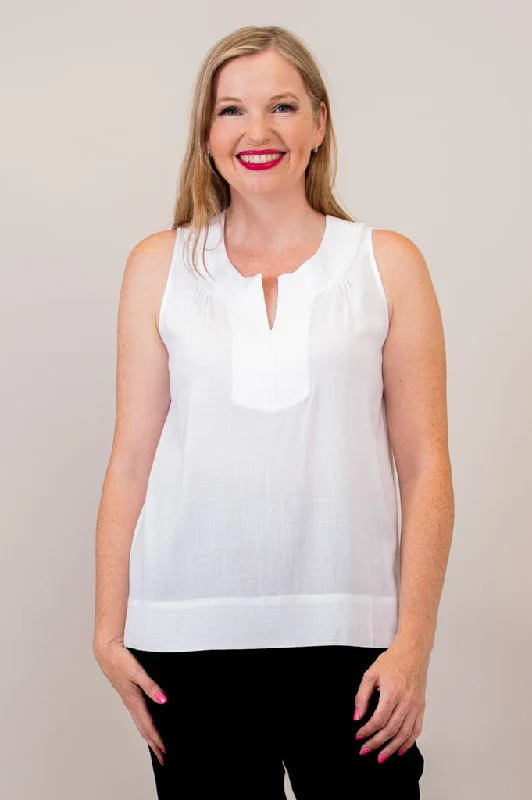 Scarlette Tank, White, Linen Bamboo high neck tank
