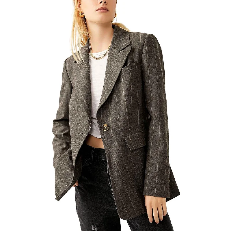 Free People Womens Charlotte Woven Striped One-Button Blazer Women's Vacation Suit