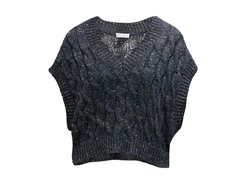 Brunello Cucinelli Cable Sequin Sweater Vest Velvet Chenille Corduroy