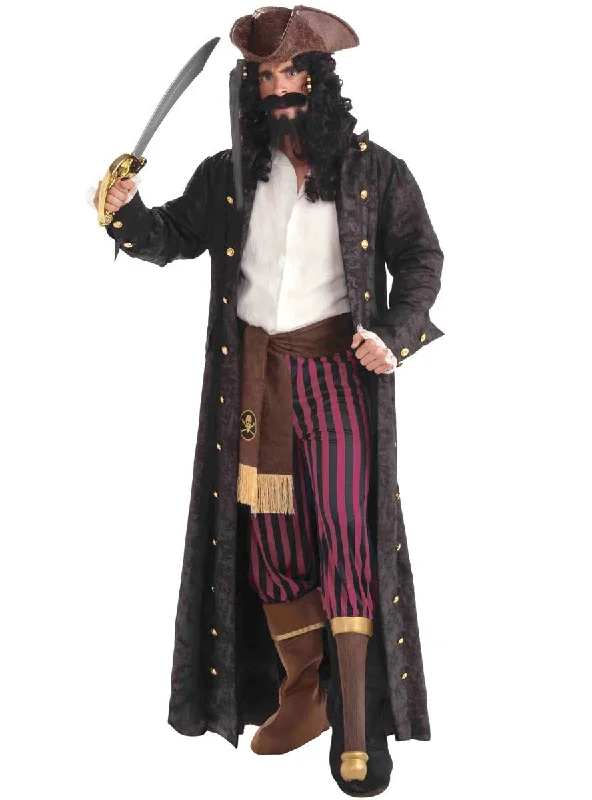 Full Length Deluxe Mens Black Pirate Captain Costume Coat Raincoat Turtleneck Coat Wrap Coat