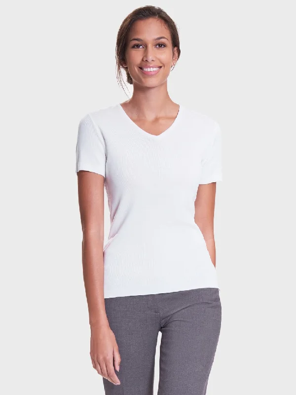 Ladies' V-Neck Shell Sweater - White Bright Pastel Dark