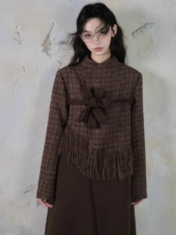 Chinese Style Button Fringe Splicing Wool Coat【s0000004407】 Vest Waistcoat Gilet