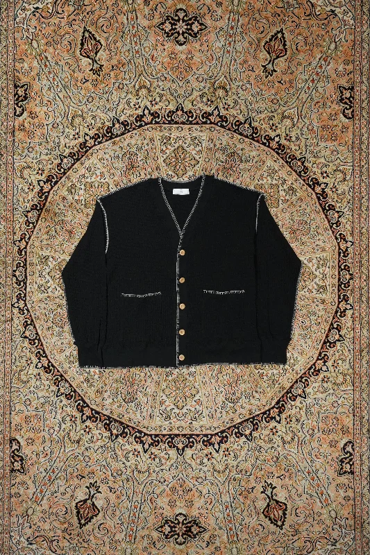 STITCH WAFFLE CARDIGAN (BLACK) Spandex Rayon Corduroy