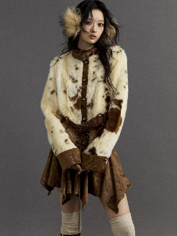 Patchwork collar short fur coat【s0000010330】 Bolero Crop Top Camisole