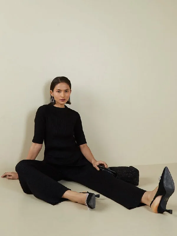 Wardrobe Black Rib Flared Trousers Trousers Recommended Stylist