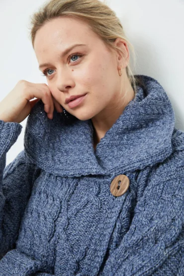 Aran - Merino Patchwork Cardigan - Denim Marl Seamless Knitted Crochet