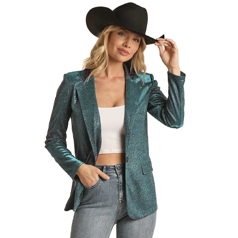 Rock & Roll Cowgirl Ladies Iridescent Bright Turquoise Blazer RRWT92R0CB Women's Boutique Suit