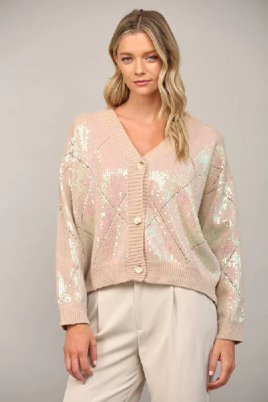 Moon Sequin Cardigan Chenille Blend Fleece Blend Nylon Blend