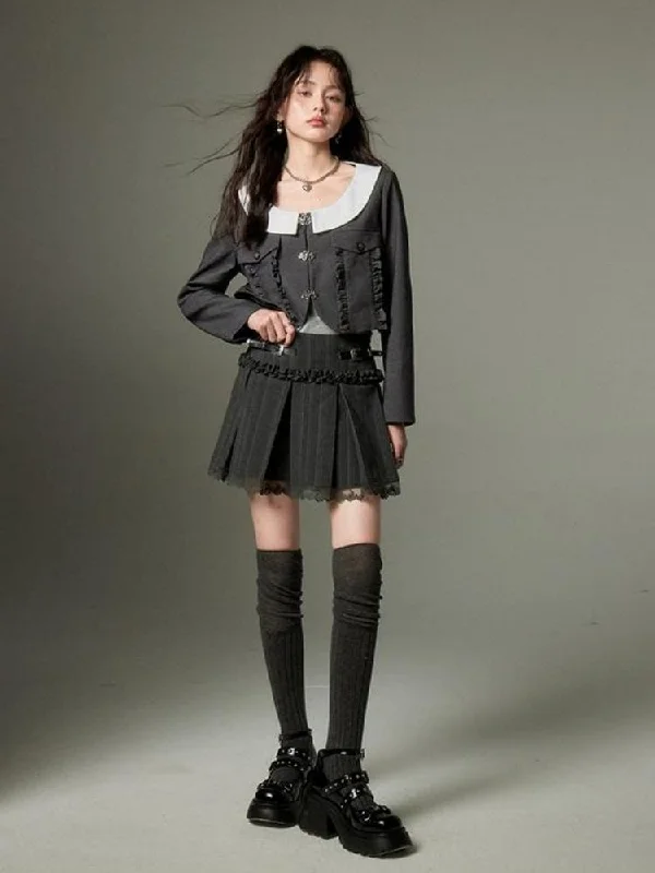 College Style Lace Short Coat【s0000003272】 Stand-Up Roll-Neck Turtle