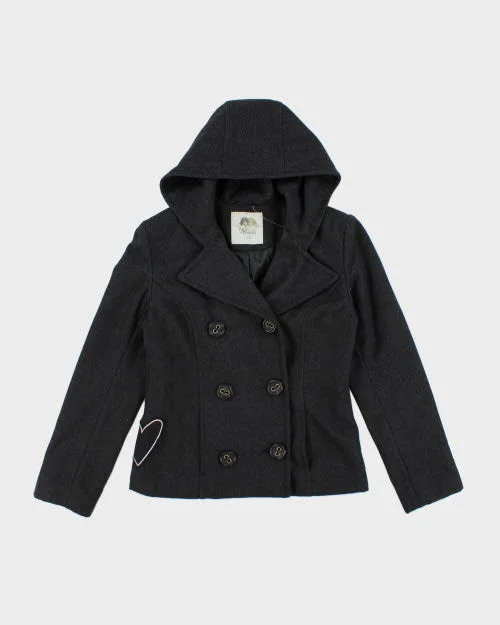 Vintage 90's Fiorucci Hooded Pea Coat - M Tie-Waist Belted Drawstring
