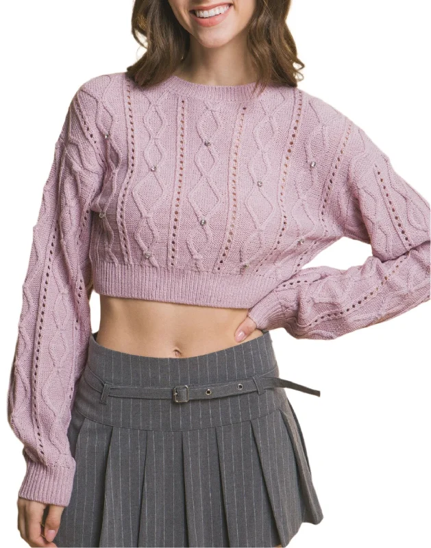 Cropped Stone Sweater Real Fur Shearling Chenille