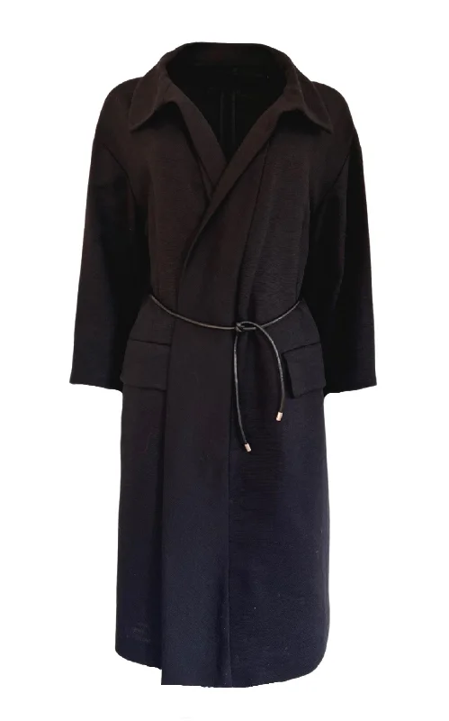 Black Cotton Three-Quarter Coat Embroidered Appliqued Beaded