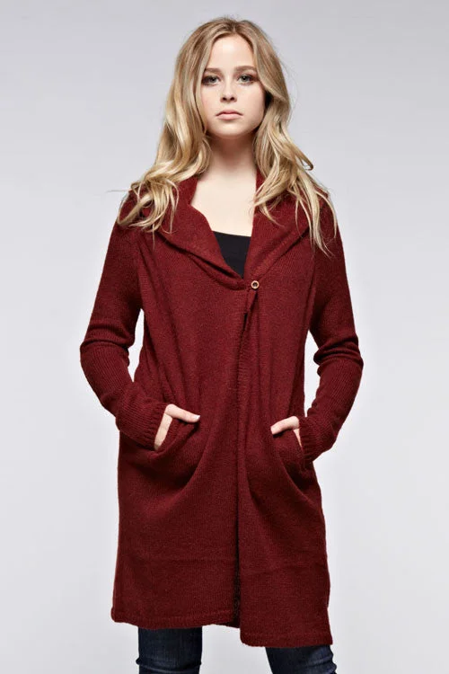 Long Sweater Cardigan W/ Wooden Button Cardigan Knitwear Sweater