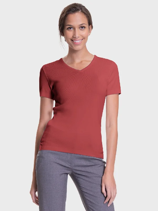 Ladies' V-Neck Shell Sweater - Sunset Red Neon Metallic Matte